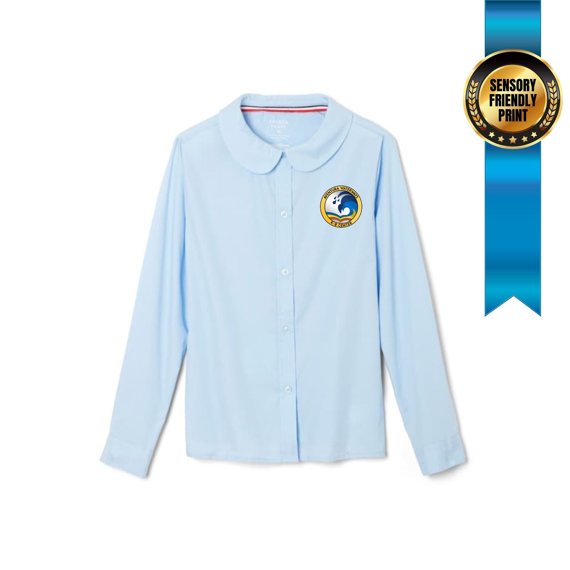 Waterways Girls' Peter Pan Polo Long Sleeve K-5 Printed