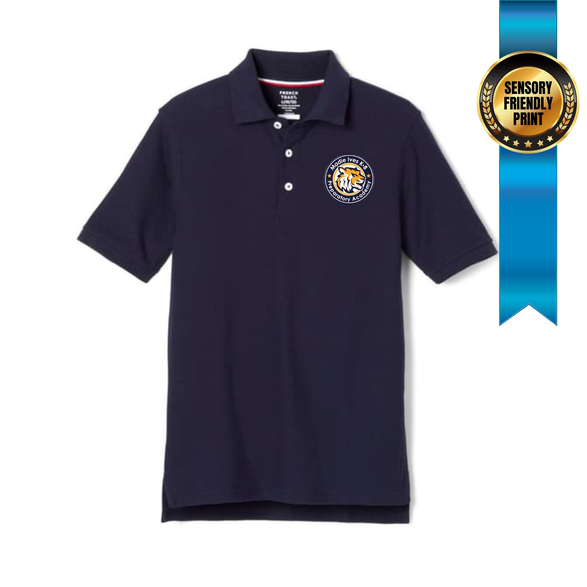 Madie Ives K-5 Unisex Polo Navy Printed